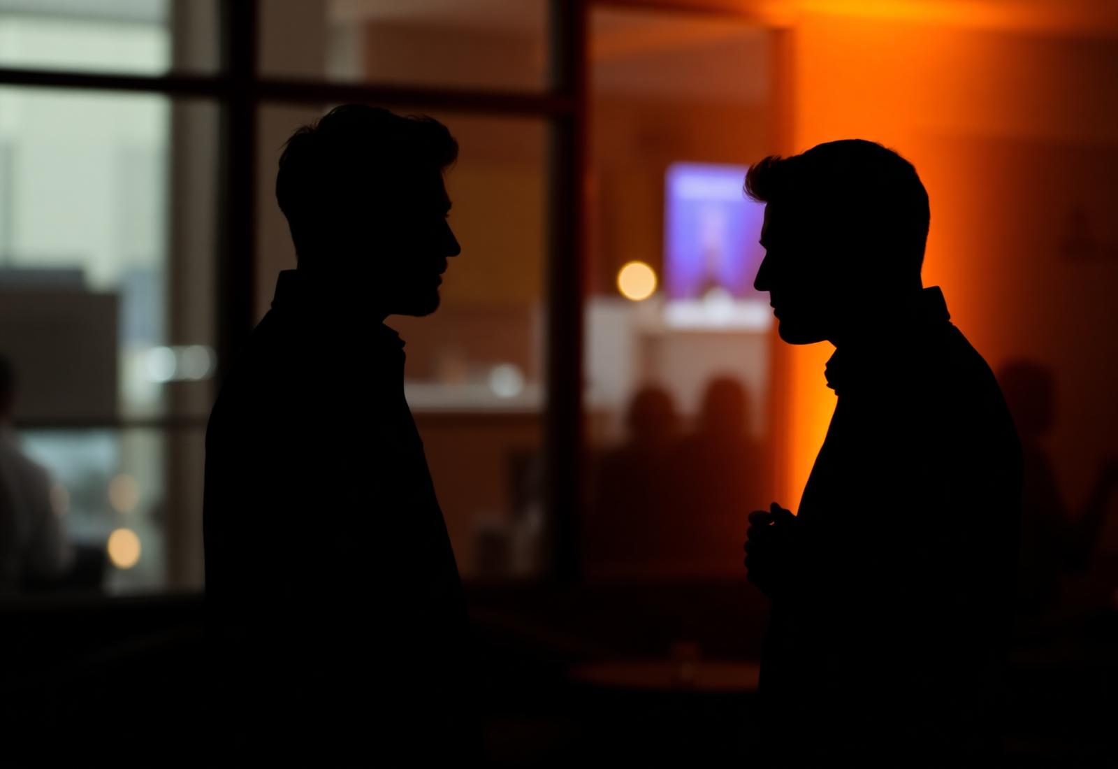 Zwei Silhouetten im vertraulichen Gespräch